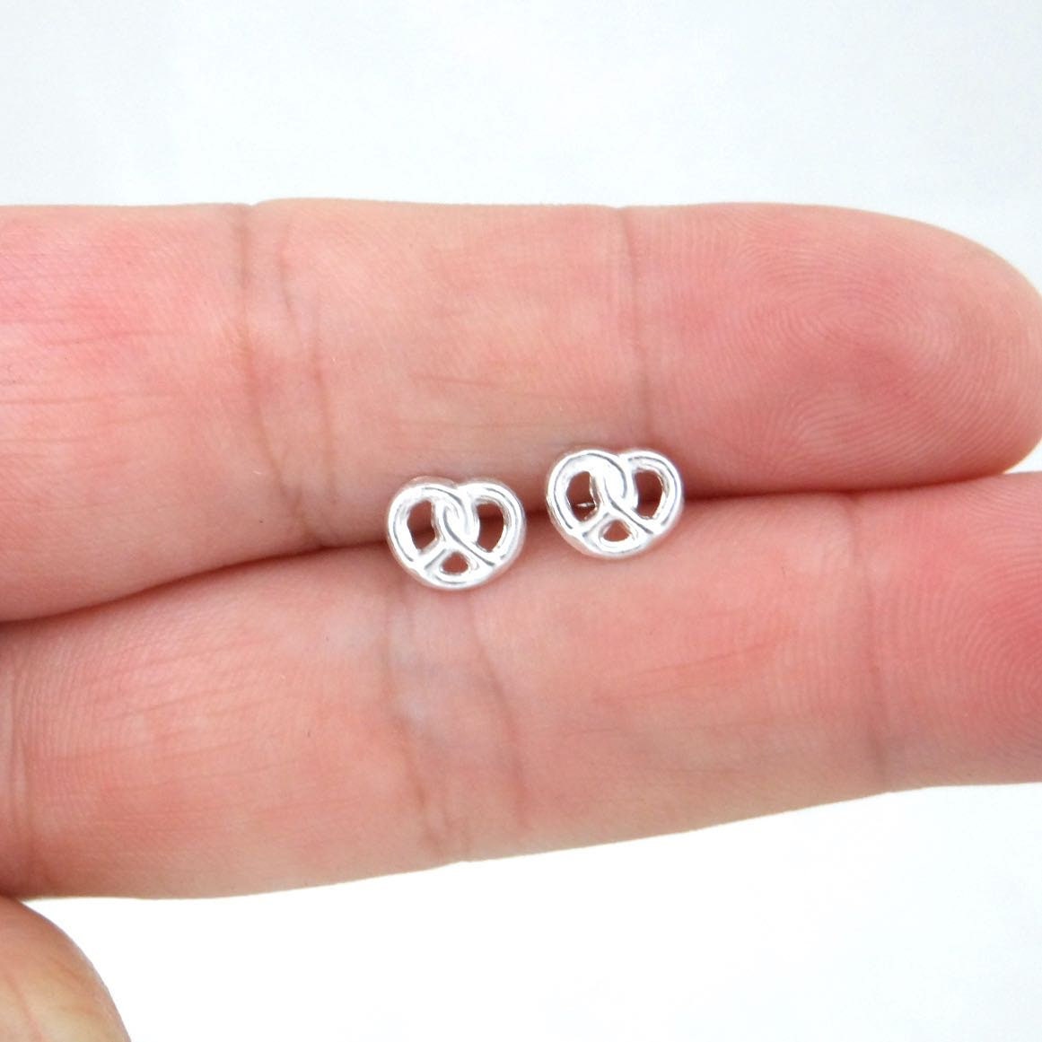 Tiny Pretzel Earrings in Sterling Silver, Pretzel Earrings, Preztel Studs, Food Studs, Tiny Studs, Food Earrings, Dainty Earrings