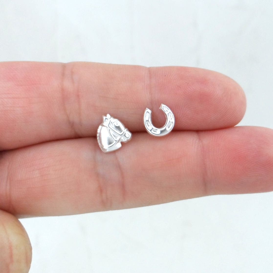 Horse & Horseshoe Earrings in Sterling Silver