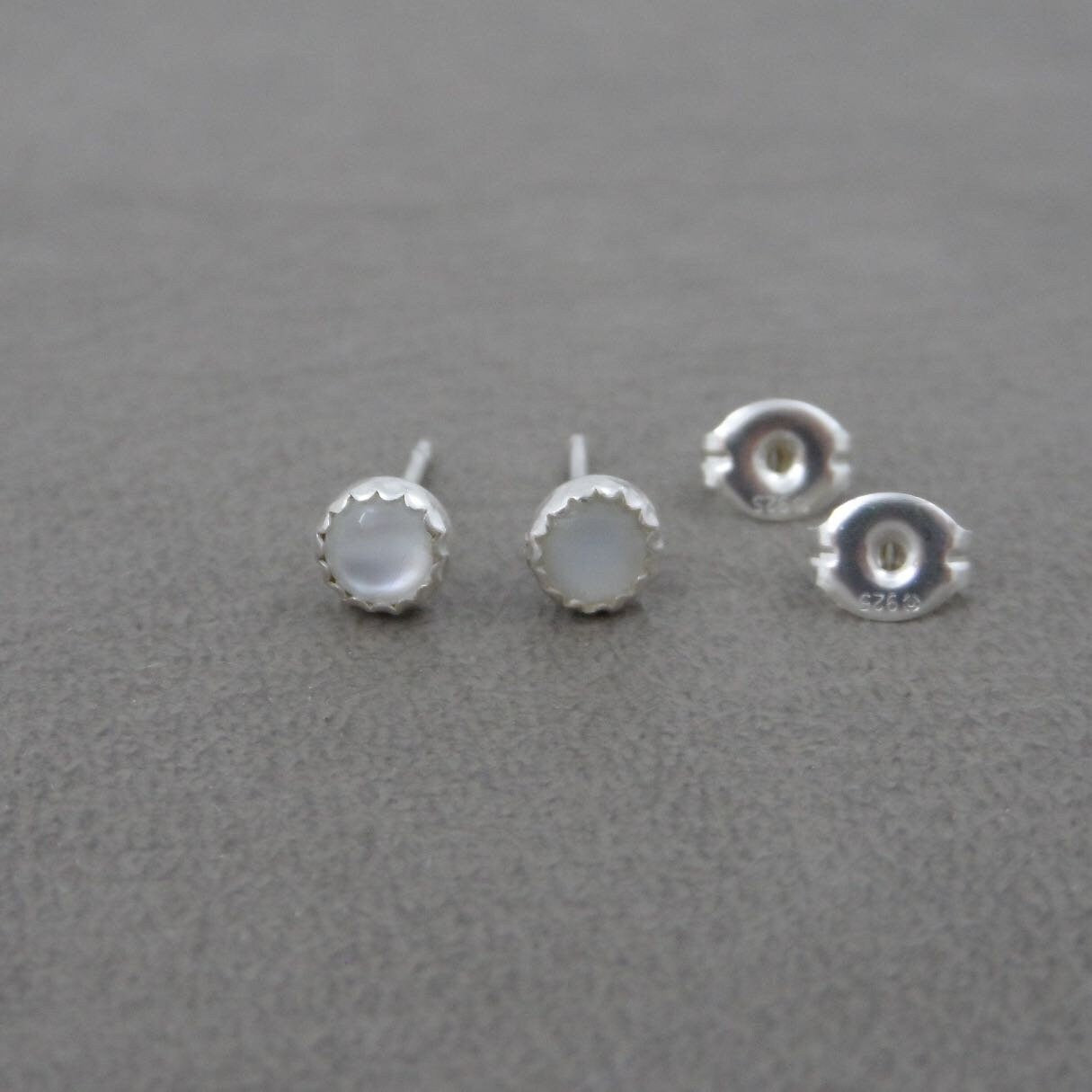 Mother of Pearl Earrings in Sterling Silver-4mm