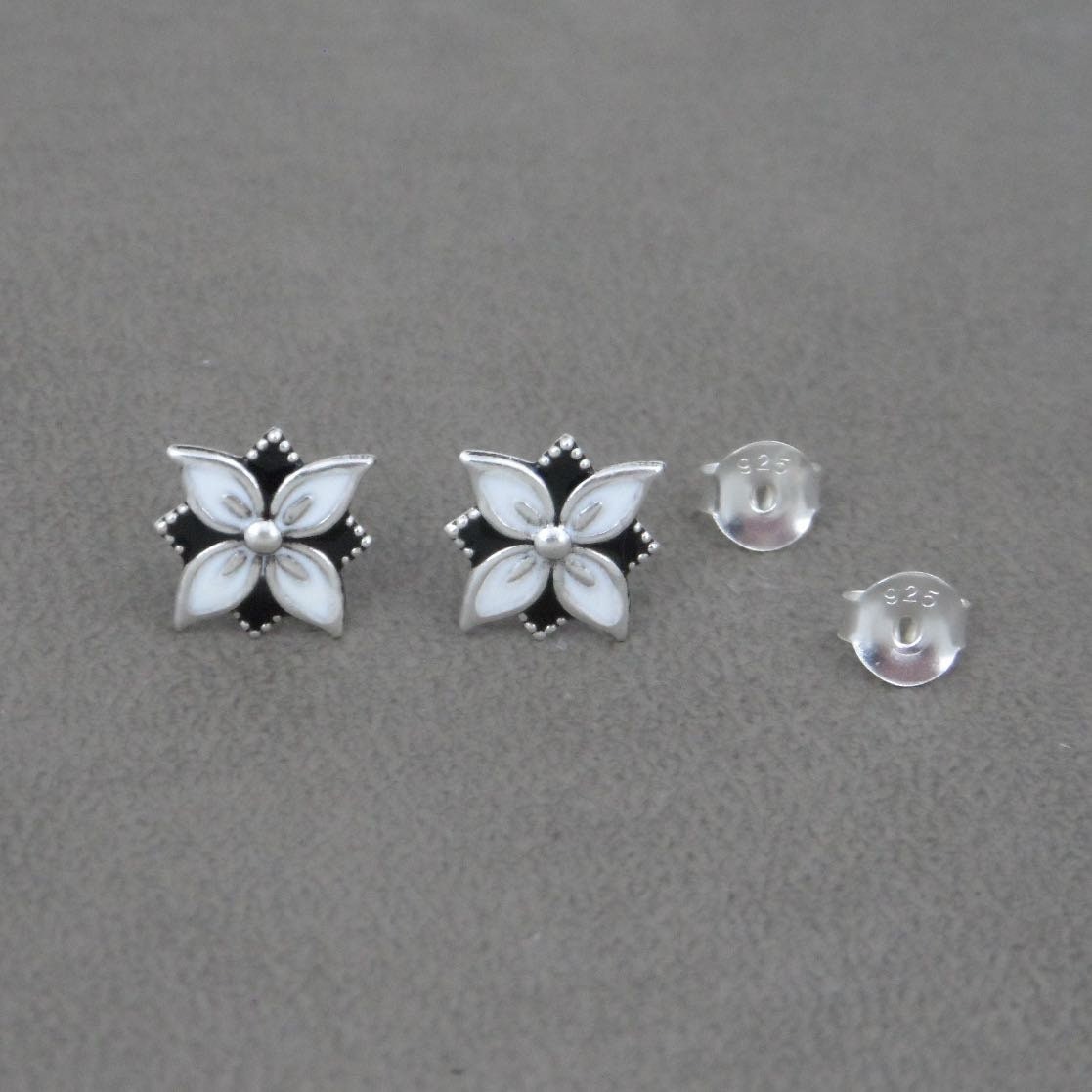 Orchid Flower Sterling Silver Stud Earrings-BW