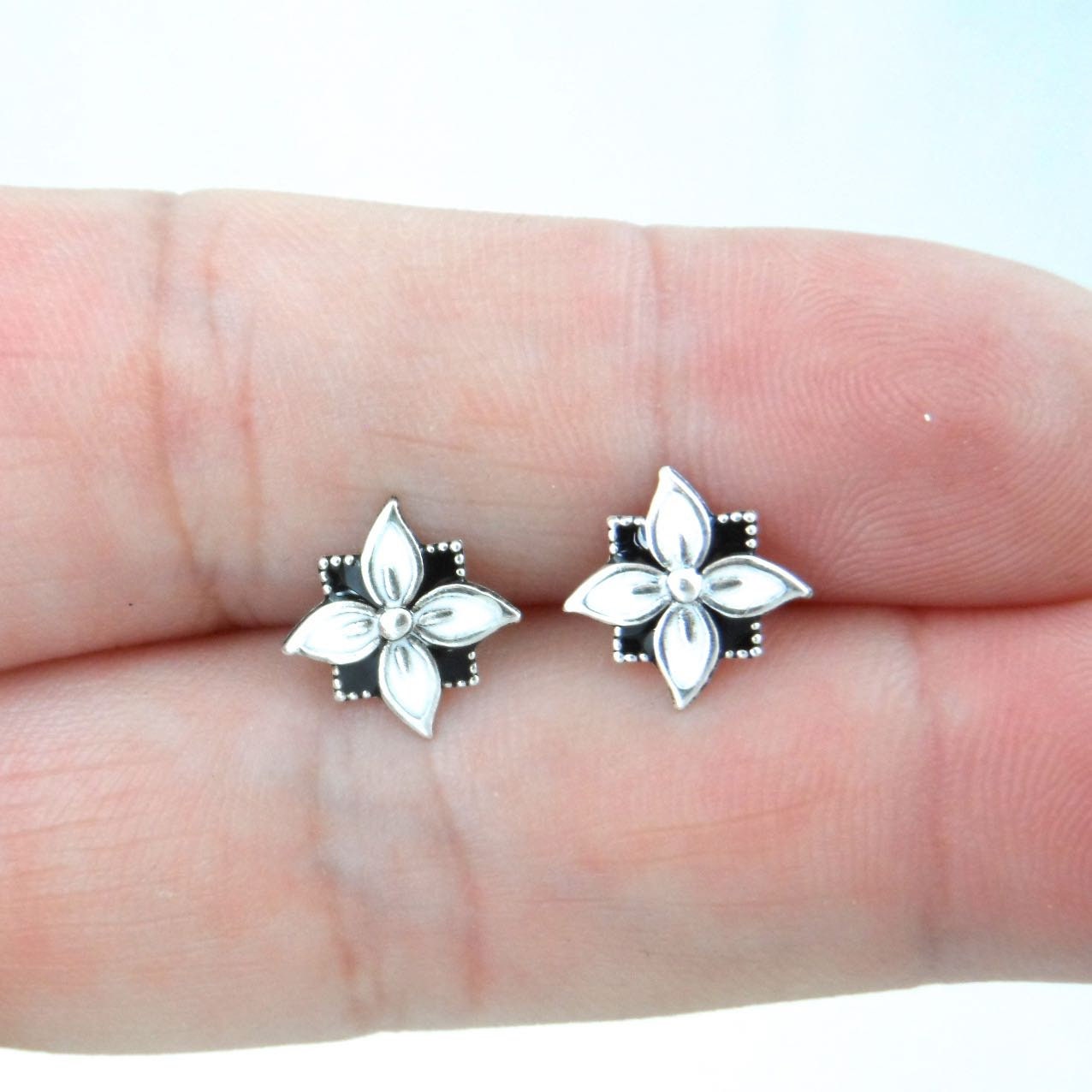 Orchid Flower Sterling Silver Stud Earrings-BW