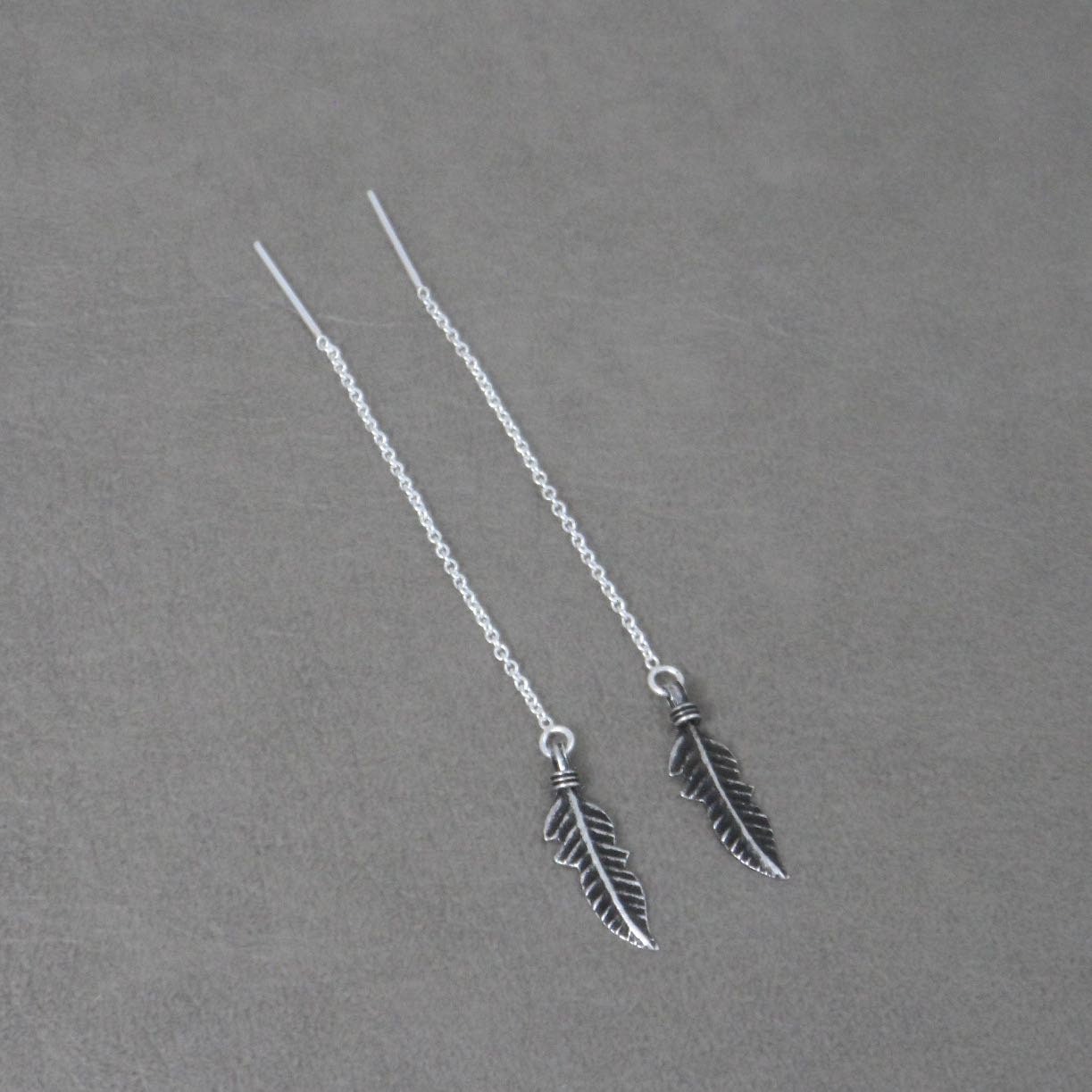 Feather Threader Earrings in Sterling Silver