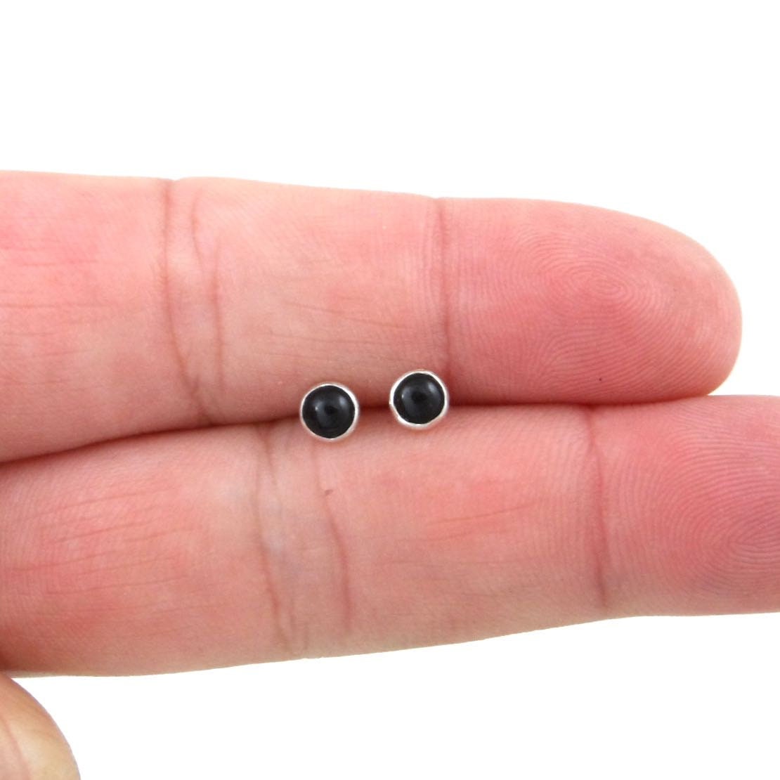 Black Onyx Studs in Sterling Silver-4mm