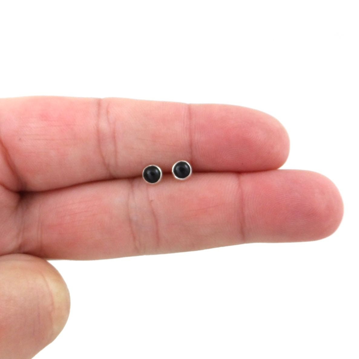 Black Onyx Studs in Sterling Silver-4mm