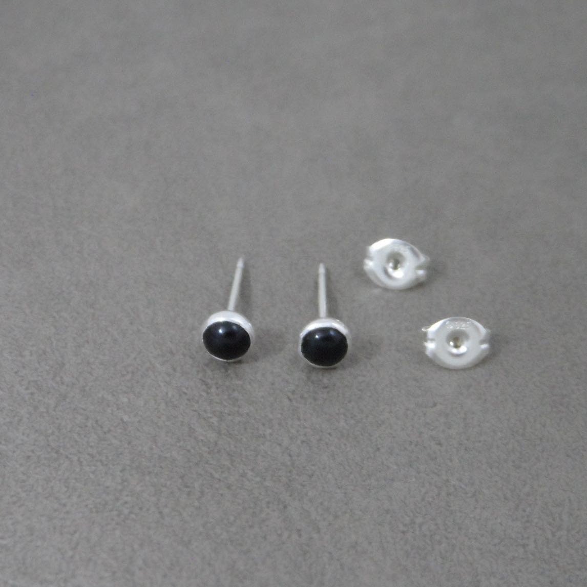 Black Onyx Studs in Sterling Silver-4mm