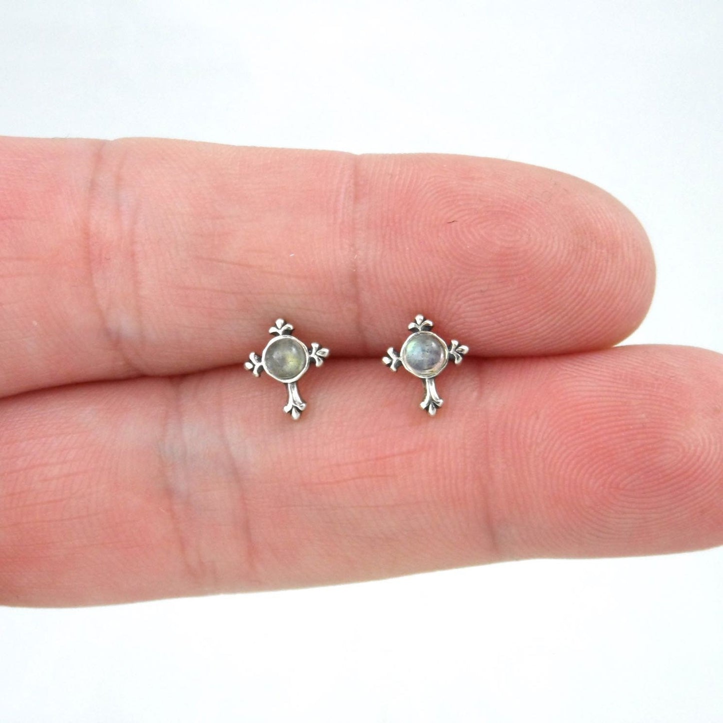 Cross Earrings in Sterling Silver-Labradorite