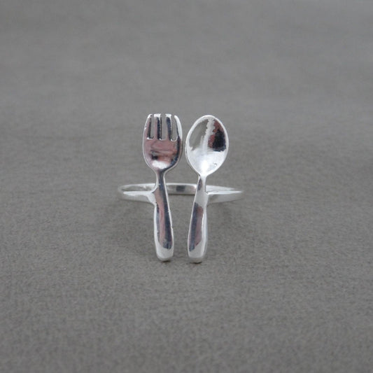 Fork & Spoon Ring in Sterling Silver, Fork Silver Ring, Cutlery Ring, Spoon Ring, Chef Jewelry, Delicate Jewelry, Gift for Her, Chef Gift