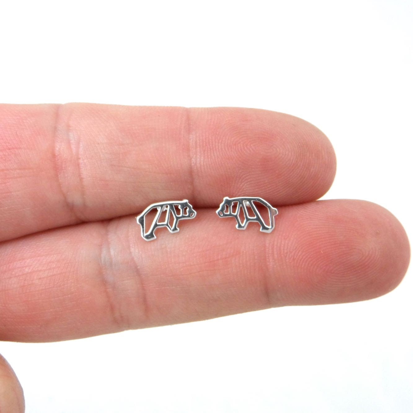 Tiny Bear Earrings in Sterling Silver, Bear Earrings, Origami Bear Earrings,Animal Stud Earrings, Kids Earrings, Animal Earrings,