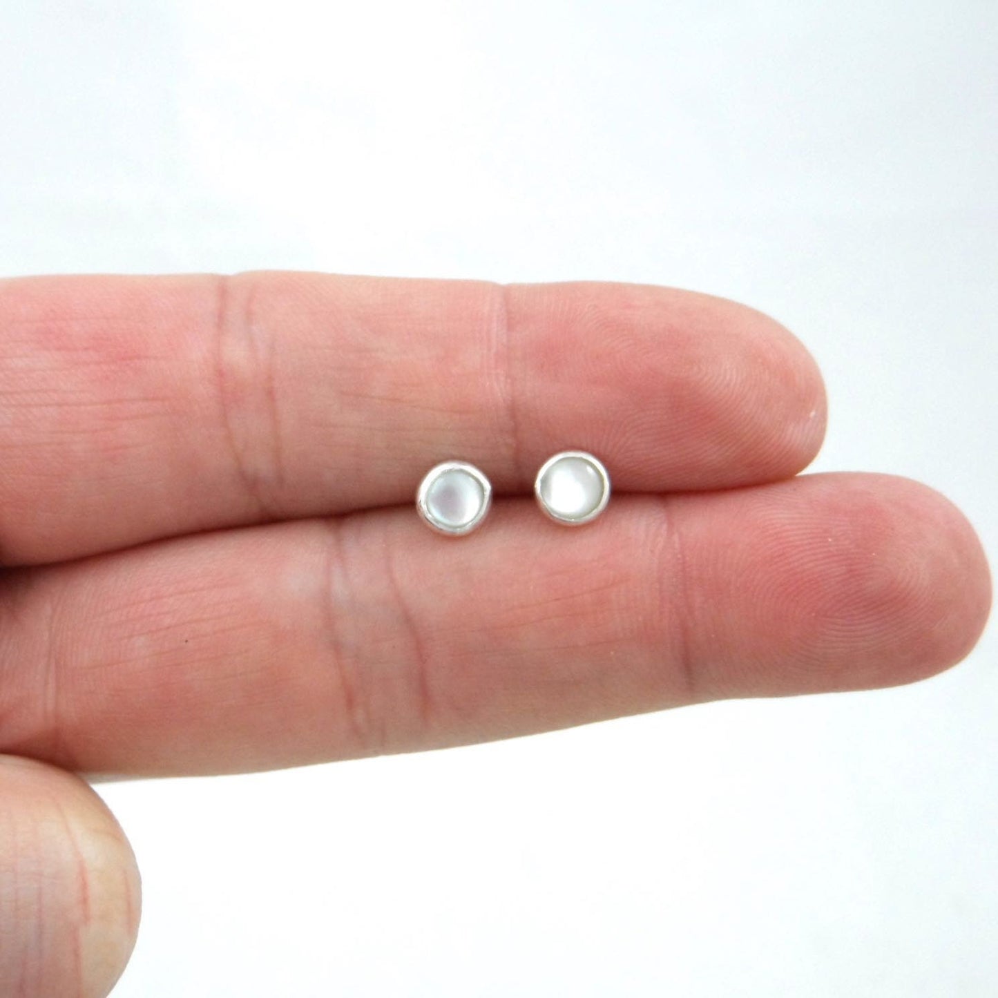 Mother of Pearl Earrings in Sterling Silver-5mm