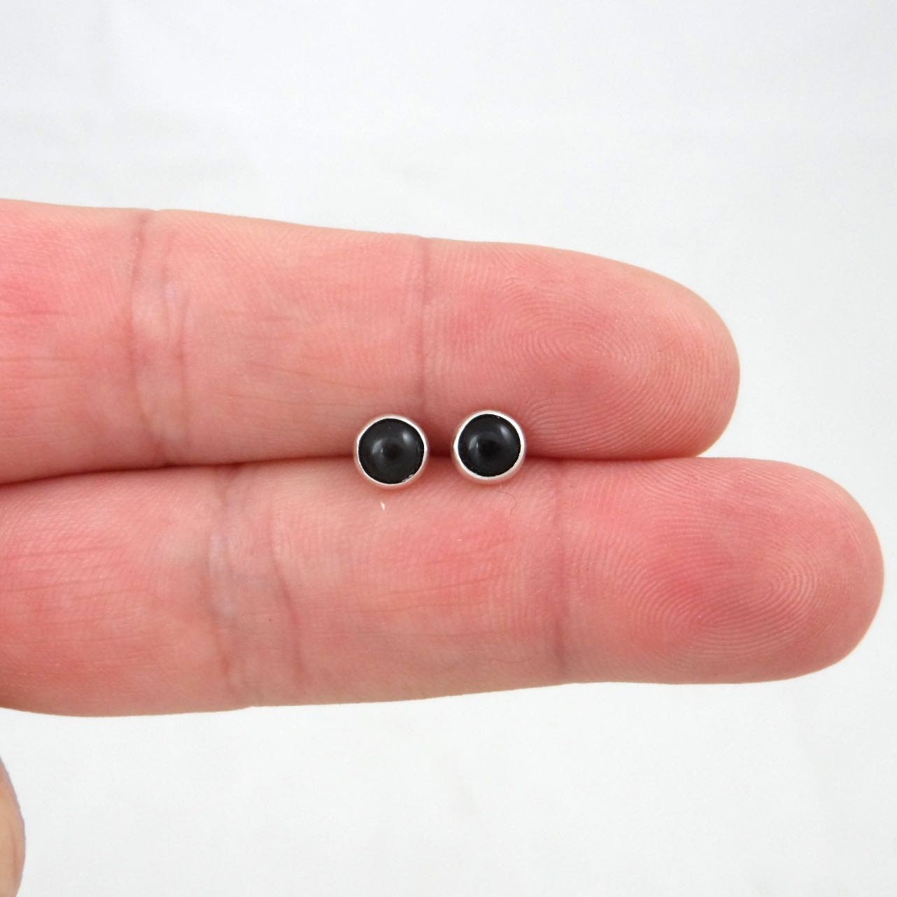 Black Onyx Studs in Sterling Silver-5mm