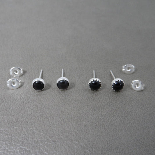 Black Onyx Studs in Sterling Silver-5mm