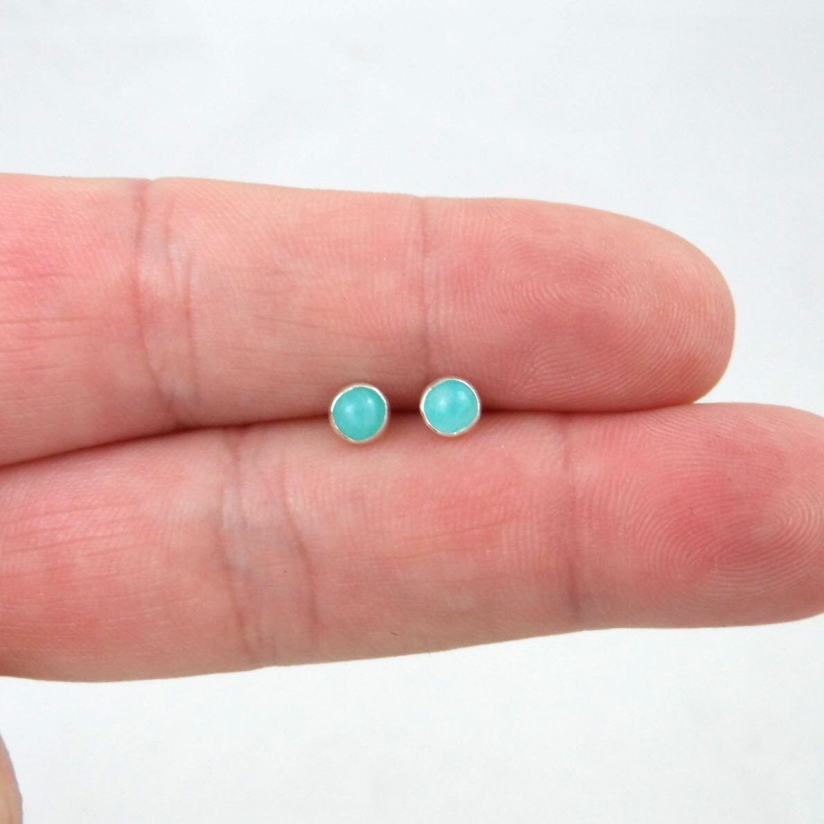 Amazonite Earrings in Sterling Silver-4mm