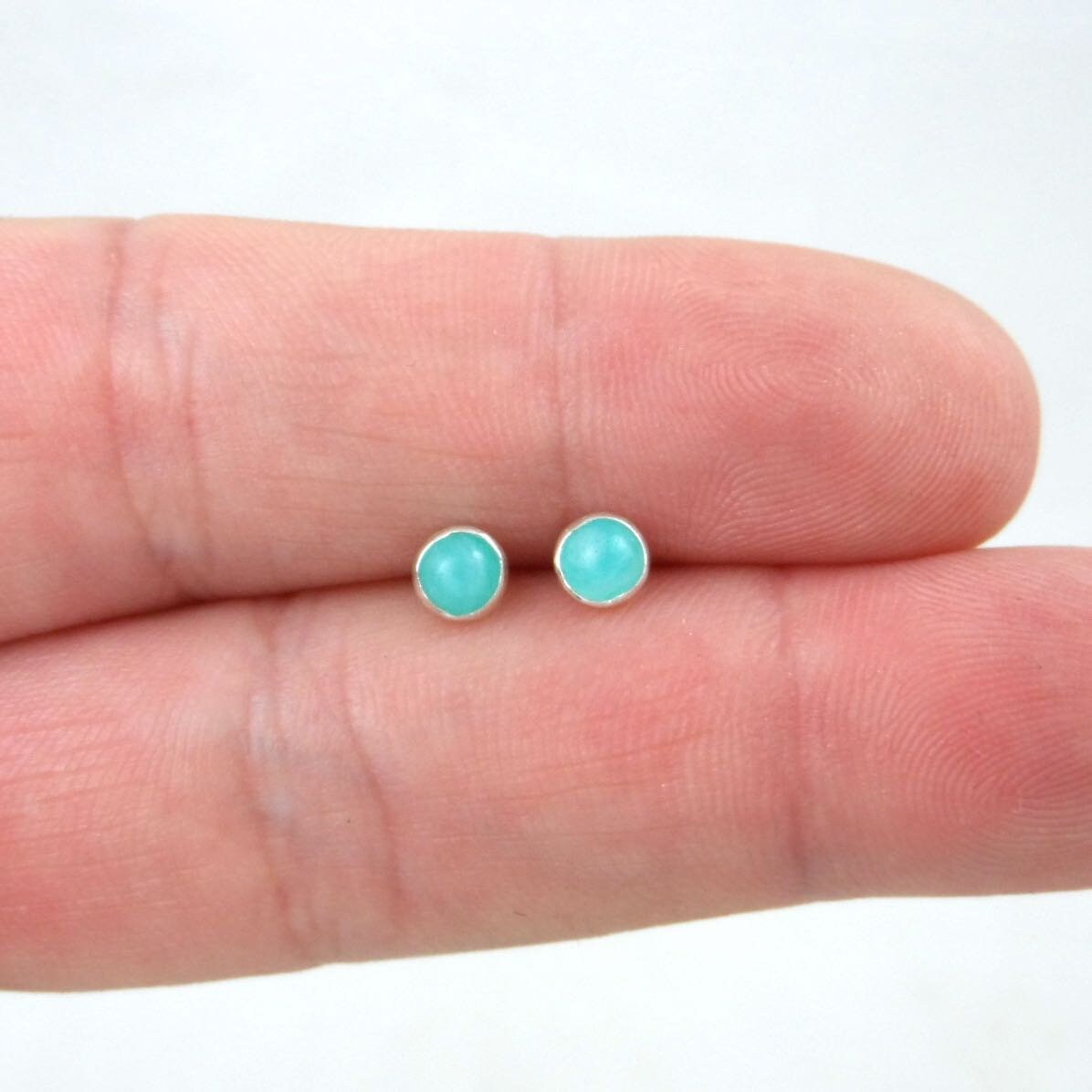 Amazonite Earrings in Sterling Silver-4mm