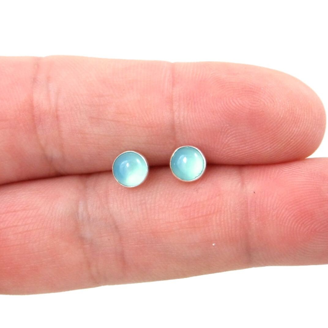 Aqua Chalcedony Earrings in Sterling Silver-5mm