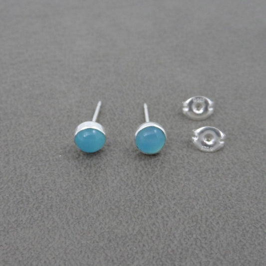 Aqua Chalcedony Earrings in Sterling Silver-5mm