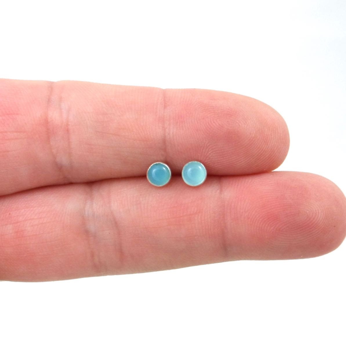 Aqua Chalcedony Earrings in Sterling Silver-4mm