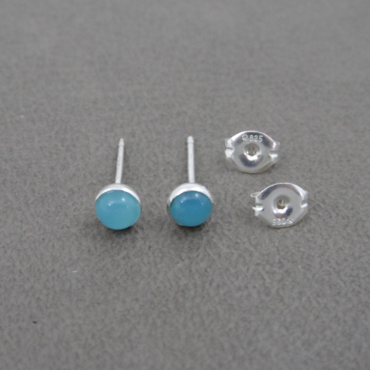 Aqua Chalcedony Earrings in Sterling Silver-4mm