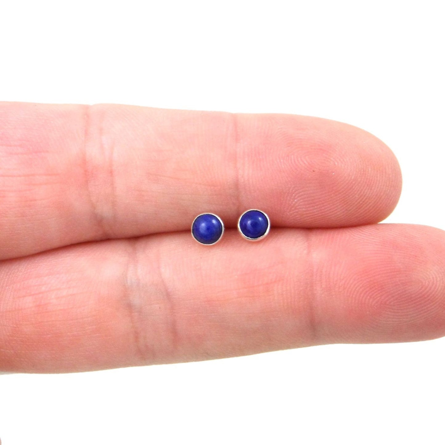 Lapis Earrings in Sterling Silver-4mm