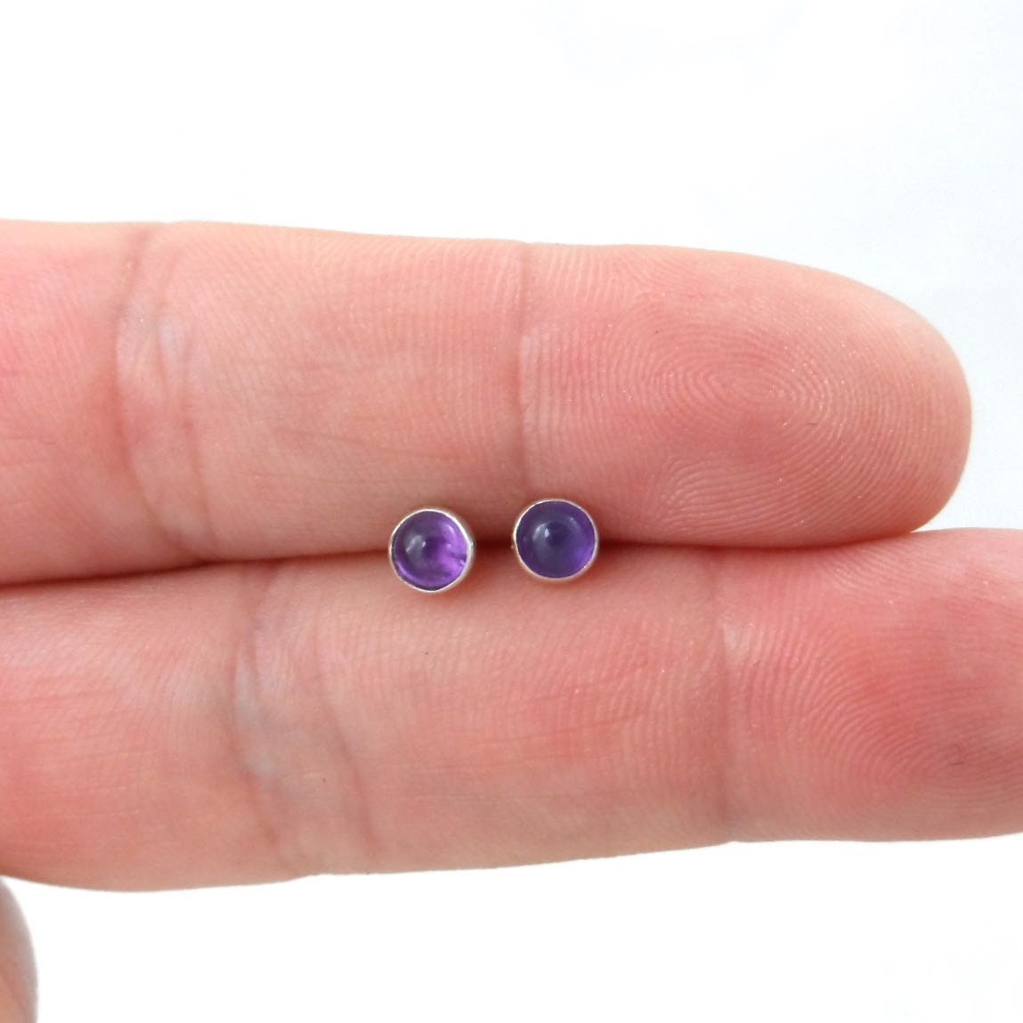 Amethyst Earrings in Sterling Silver-4mm