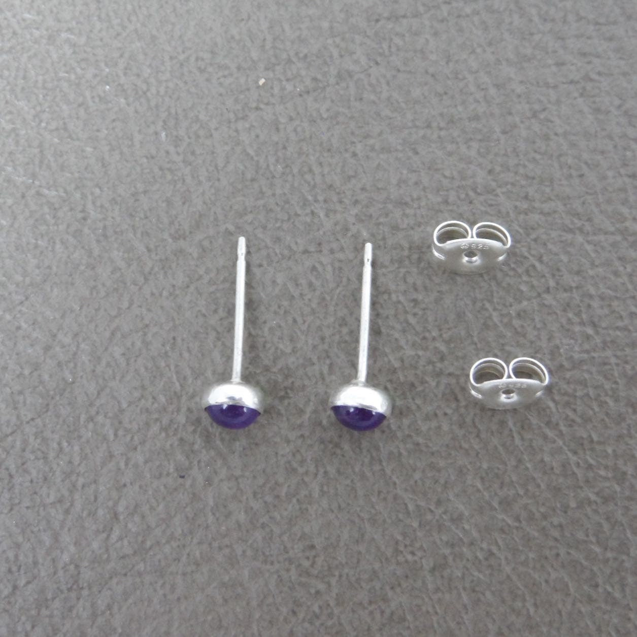 Amethyst Earrings in Sterling Silver-4mm