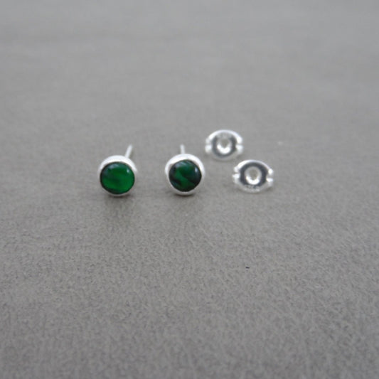 Green Paua Shell Sterling Silver Earrings-5mm