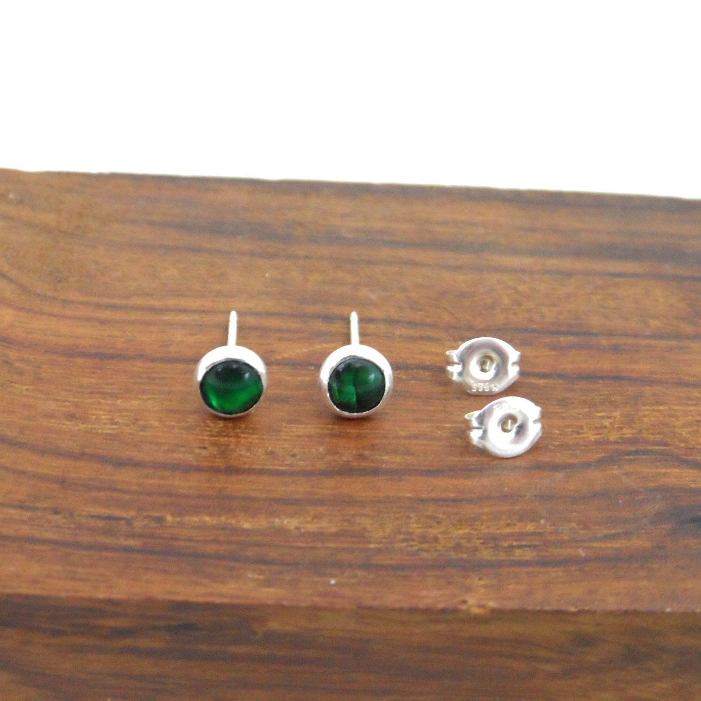 Green Paua Shell Sterling Silver Earrings-5mm