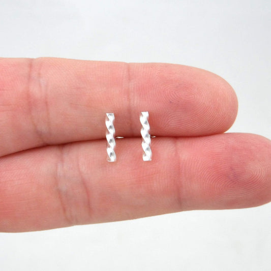 Twist Bar Stud Earrings in Sterling Silver, Bar Earrings, Tiny Silver Earrings, Tiny Studs, Cartilage Studs, Minimalist Earring