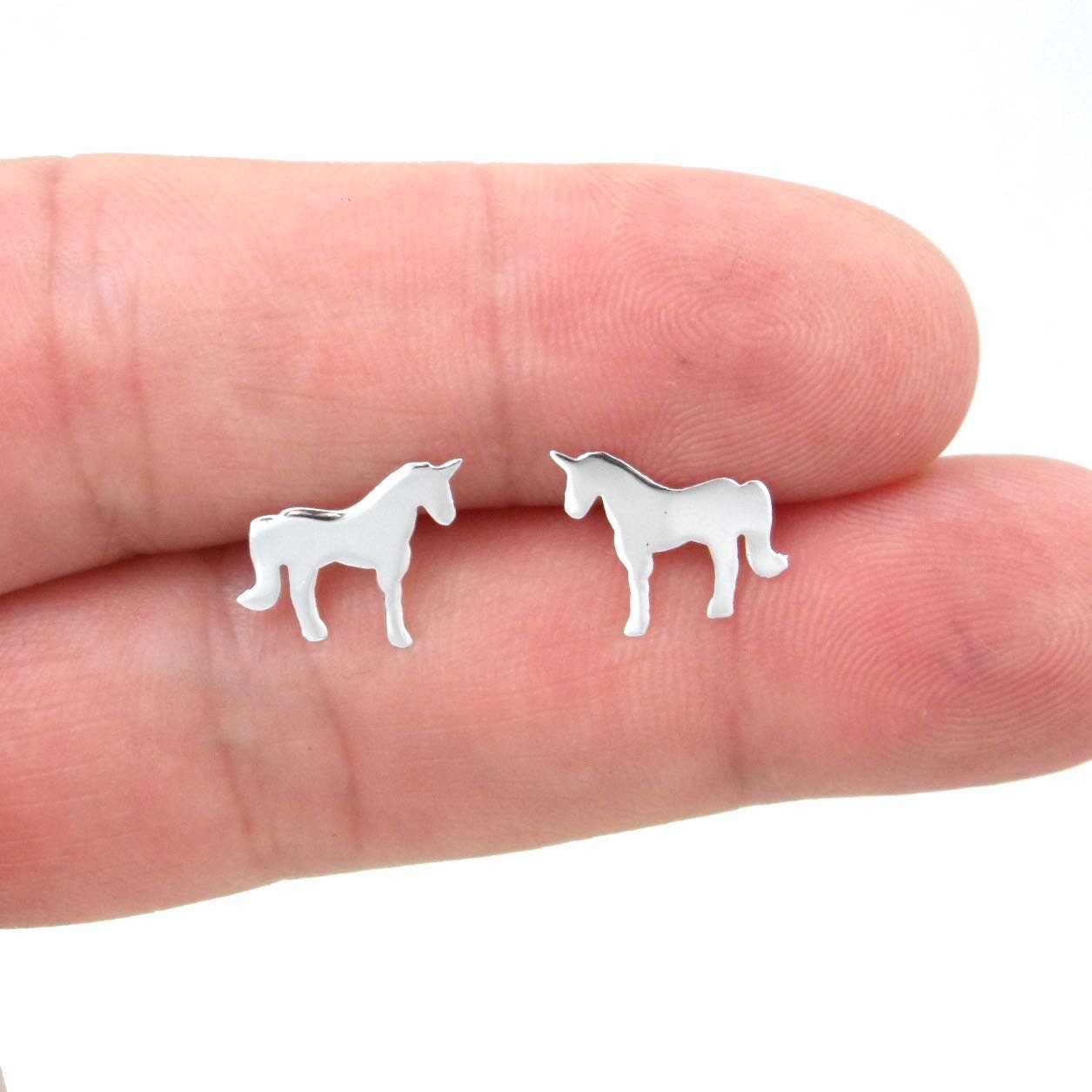 Unicorn Earrings in Sterling Silver, Unicorn Studs, Kids Earrings, Tiny Studs, Animal Earrings,Unicorn Earrings, Silver Unicorn Earrings