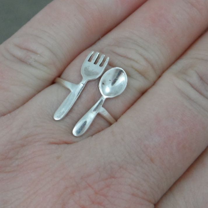 Fork & Spoon Ring in Sterling Silver, Fork Silver Ring, Cutlery Ring, Spoon Ring, Chef Jewelry, Delicate Jewelry, Gift for Her, Chef Gift