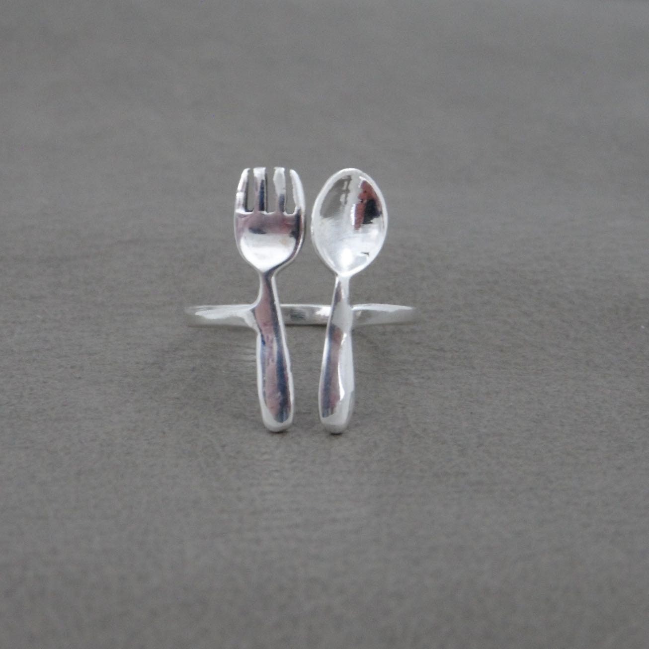 Fork & Spoon Ring in Sterling Silver, Fork Silver Ring, Cutlery Ring, Spoon Ring, Chef Jewelry, Delicate Jewelry, Gift for Her, Chef Gift