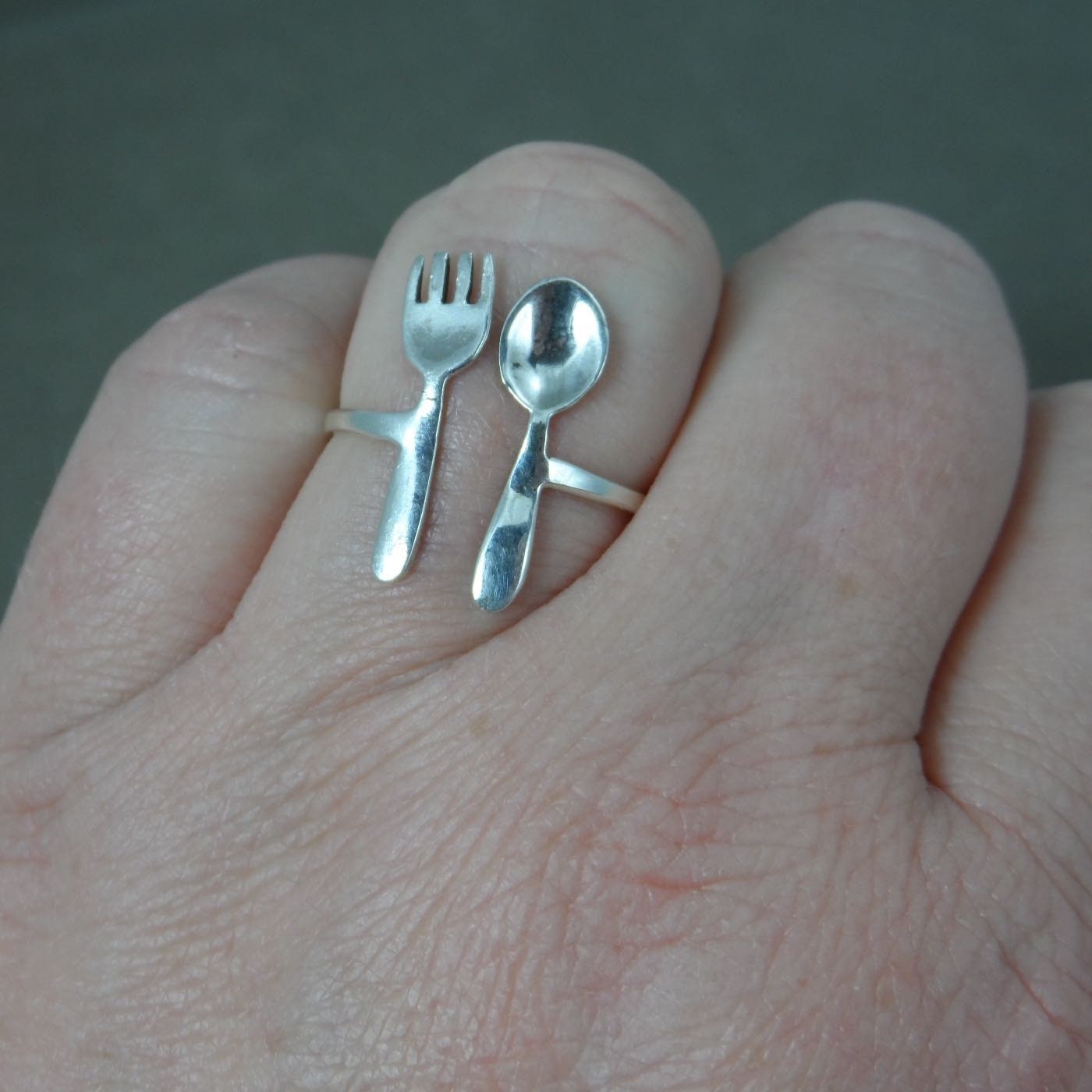 Fork & Spoon Ring in Sterling Silver, Fork Silver Ring, Cutlery Ring, Spoon Ring, Chef Jewelry, Delicate Jewelry, Gift for Her, Chef Gift