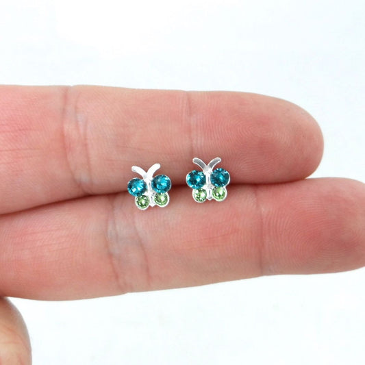 Tiny Butterfly Earrings In Sterling Silver, Butterfly Earrings, Butterfly Studs, Blue Butterfly,Tiny Studs, Kids Earrings, Dainty Earrings,