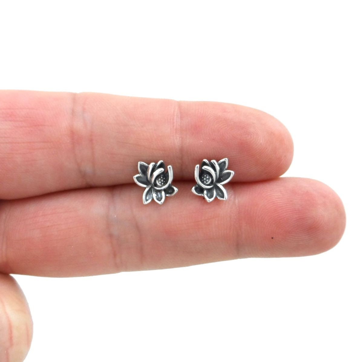 Lotus Flower Earrings in Sterling Silver