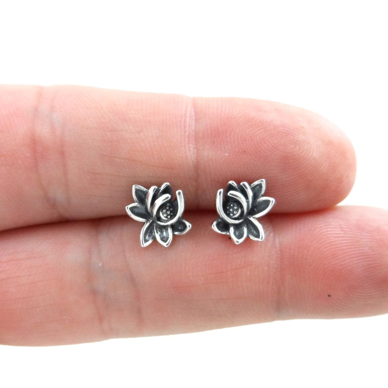 Lotus Flower Earrings in Sterling Silver