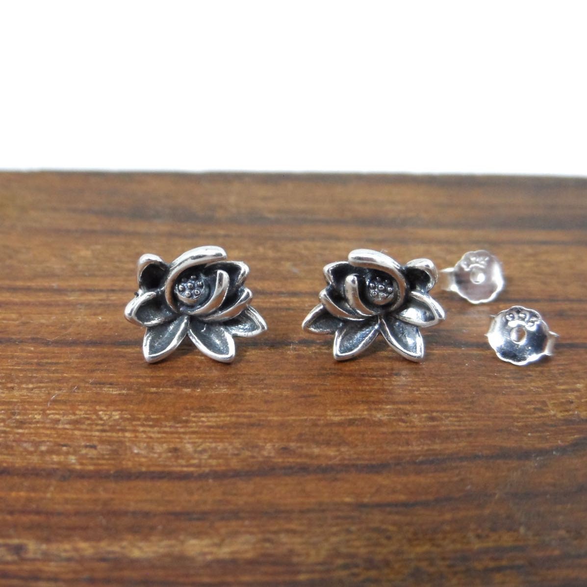 Lotus Flower Earrings in Sterling Silver