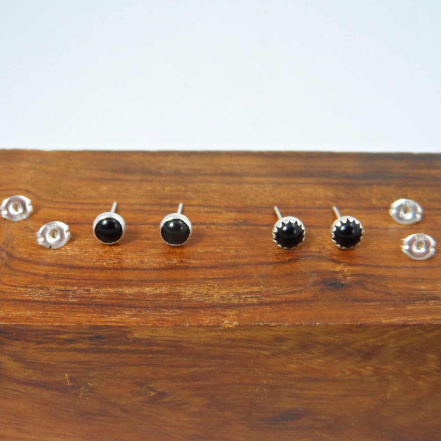 Black Onyx Studs in Sterling Silver-5mm