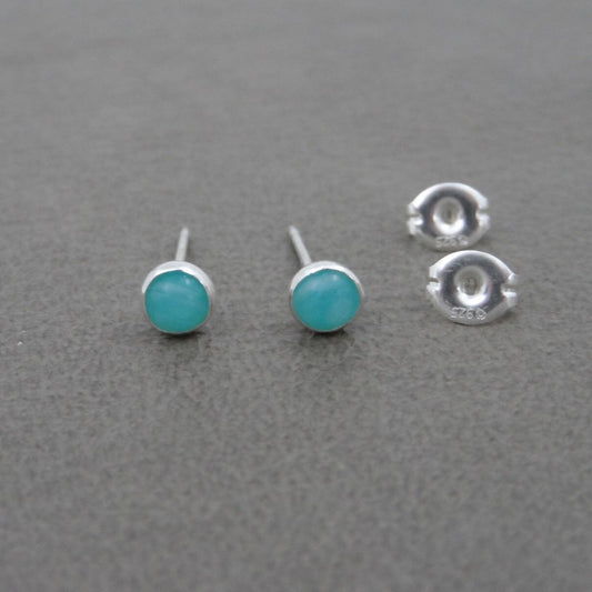 Amazonite Earrings in Sterling Silver-4mm