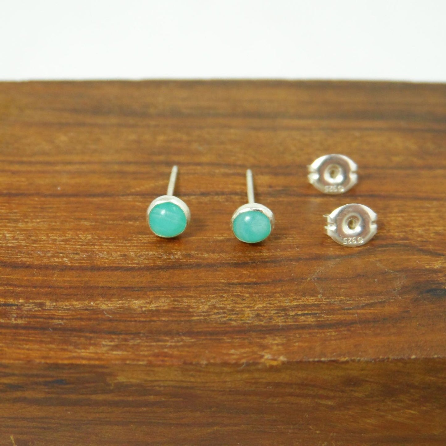 Amazonite Earrings in Sterling Silver-4mm