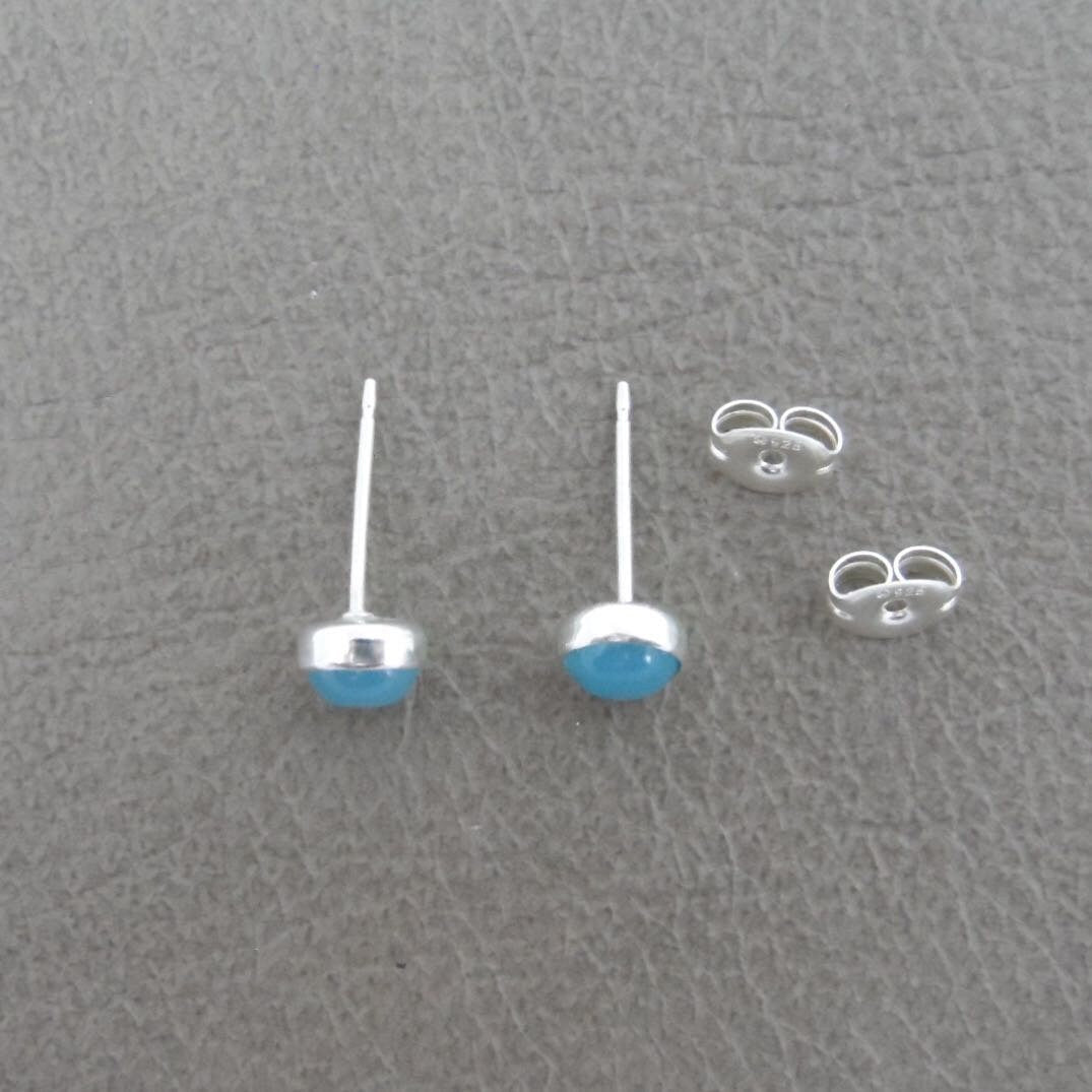 Aqua Chalcedony Earrings in Sterling Silver-5mm