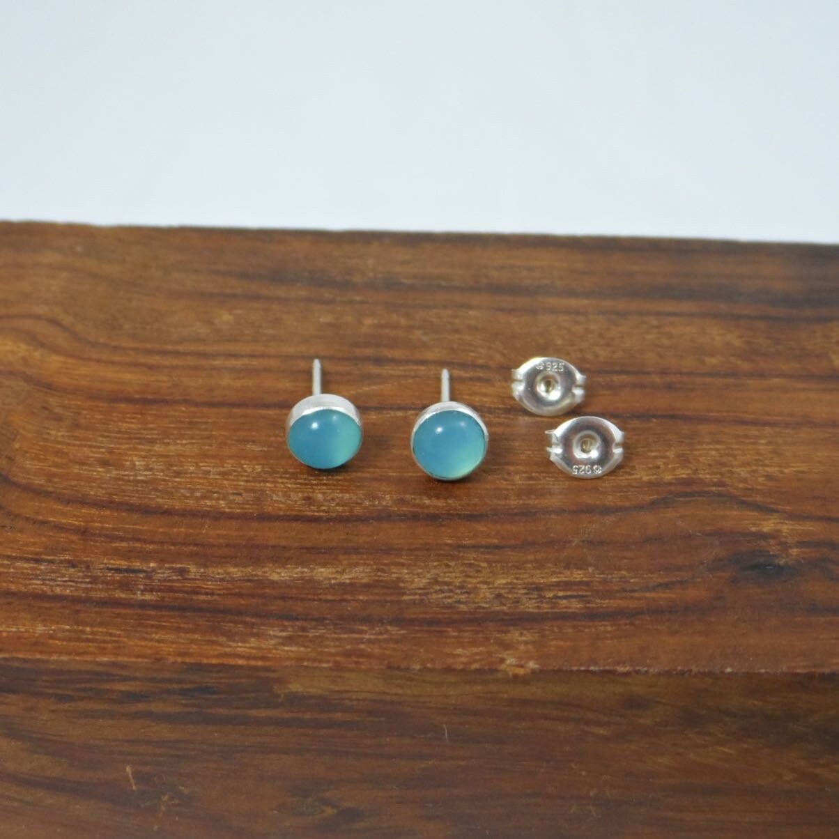 Aqua Chalcedony Earrings in Sterling Silver-5mm