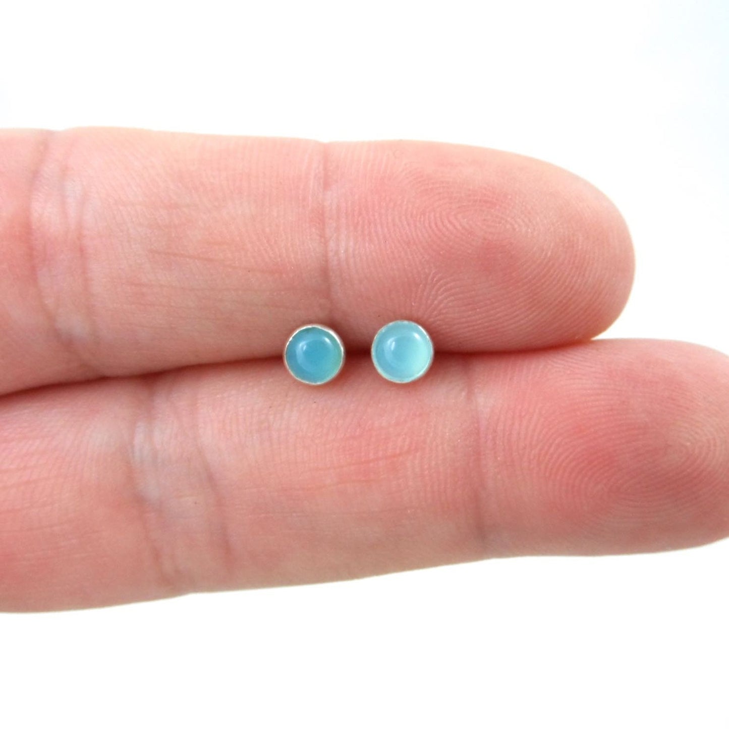 Aqua Chalcedony Earrings in Sterling Silver-4mm