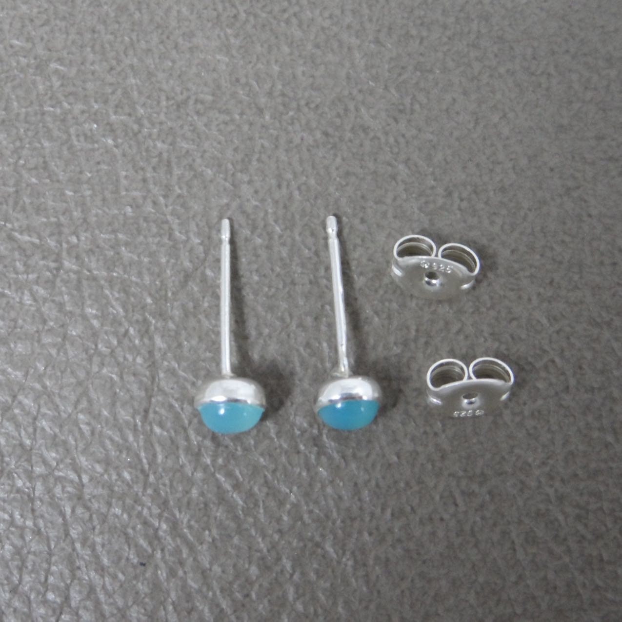 Aqua Chalcedony Earrings in Sterling Silver-4mm