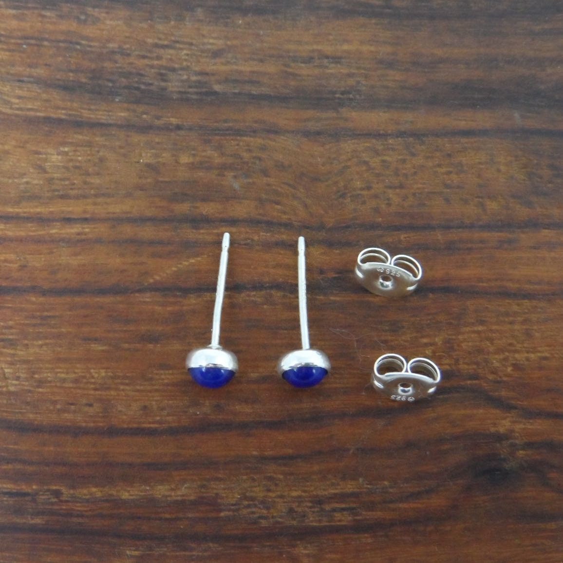 Lapis Earrings in Sterling Silver-4mm