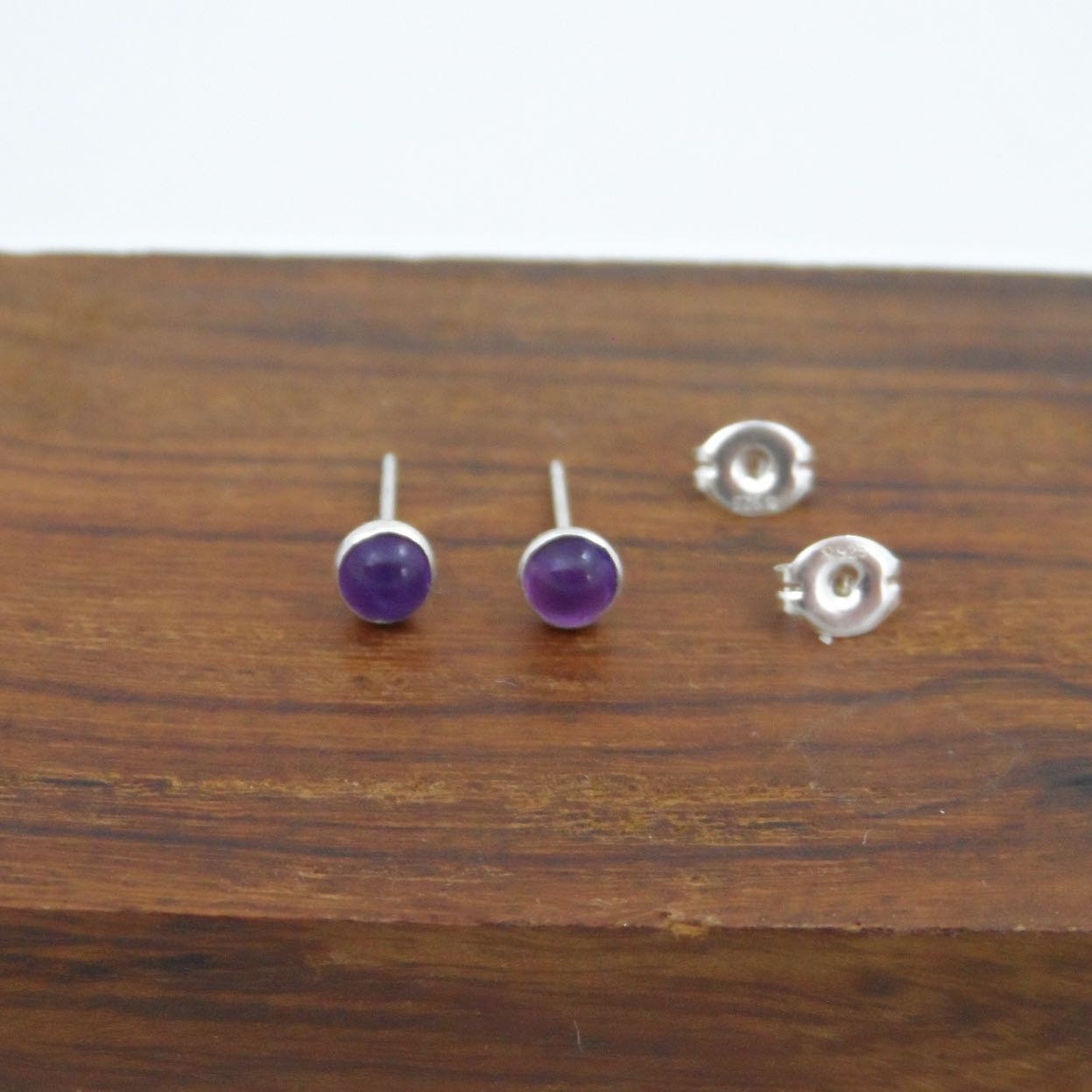 Amethyst Earrings in Sterling Silver-4mm