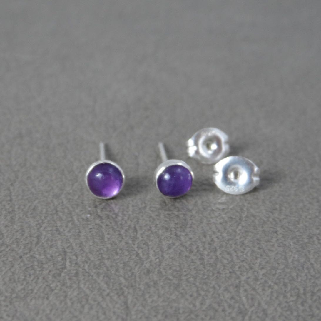 Amethyst Earrings in Sterling Silver-4mm