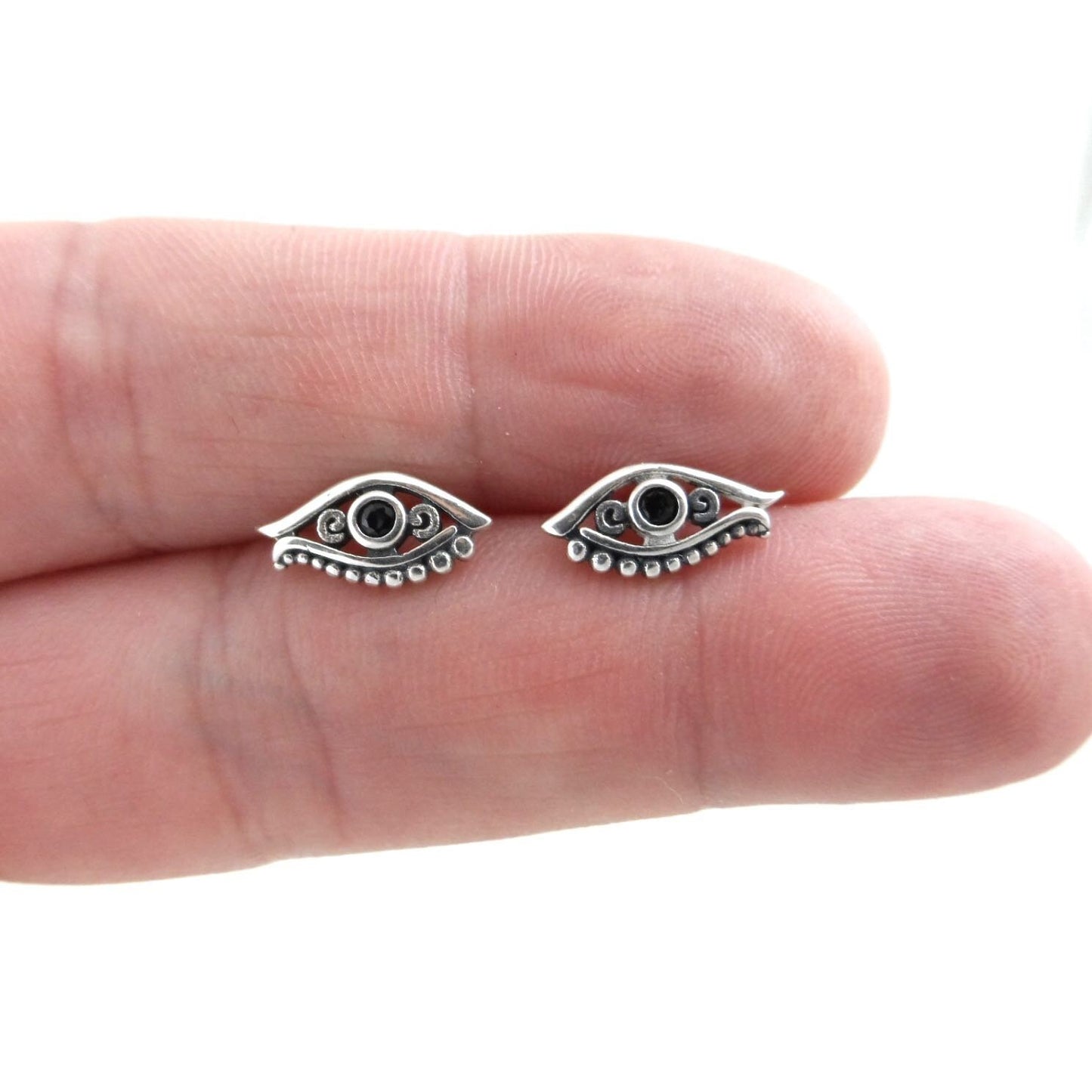 Egyptian Eye Stud Earrings in Sterling Silver