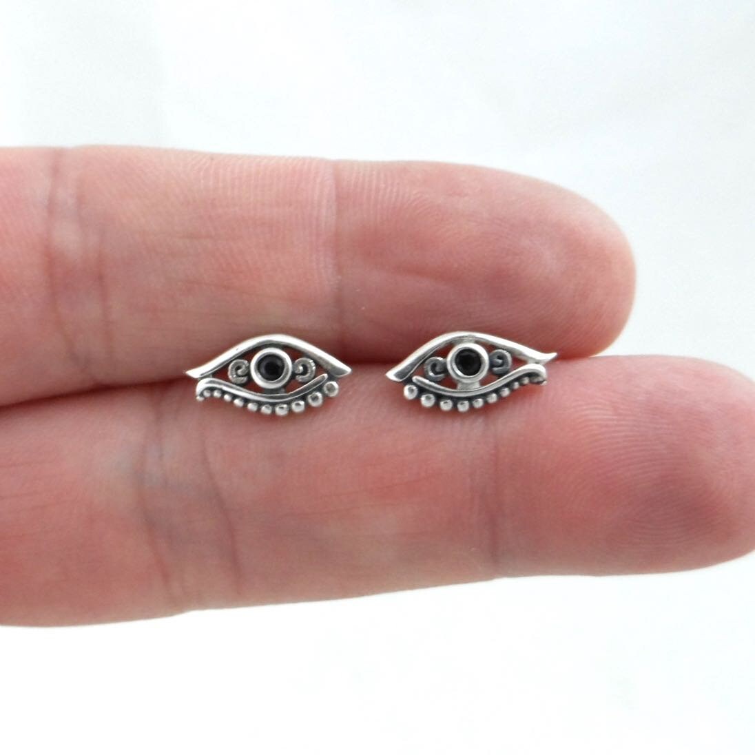 Egyptian Eye Stud Earrings in Sterling Silver