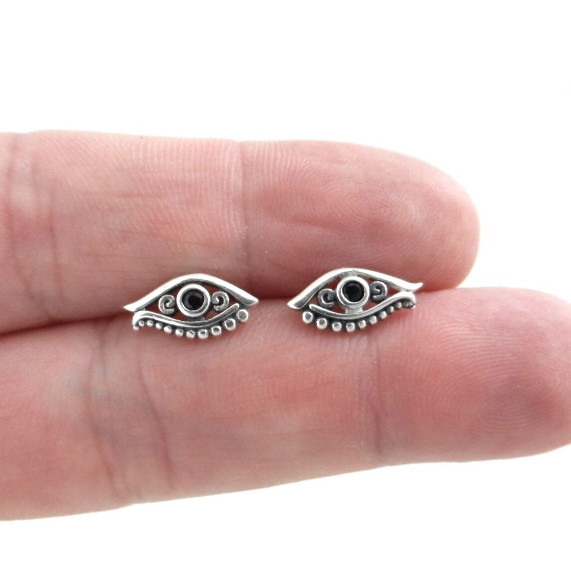 Egyptian Eye Stud Earrings in Sterling Silver