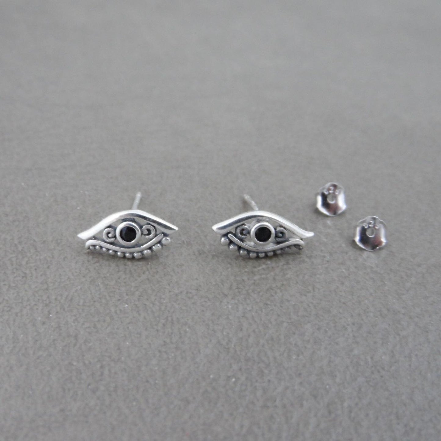 Egyptian Eye Stud Earrings in Sterling Silver