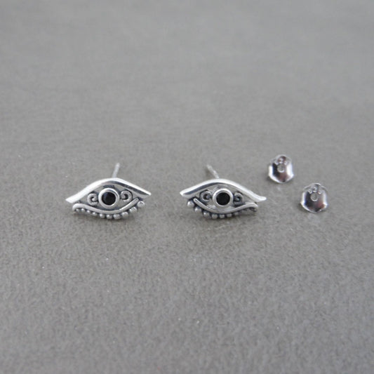 Egyptian Eye Stud Earrings in Sterling Silver